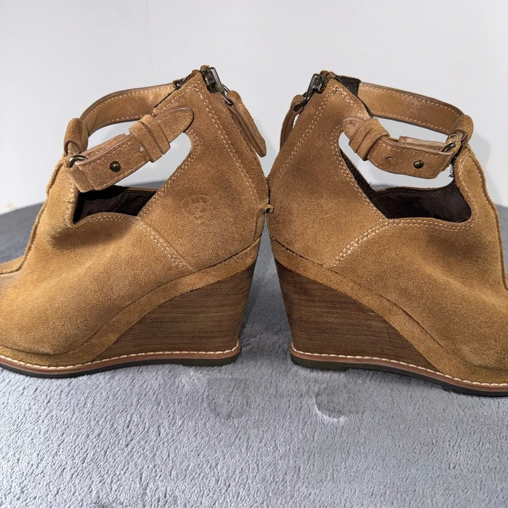 Ariat Boots Womens 6.5 Wedge Ankle Booties Brown Leather Peep Toe Casual BackZip